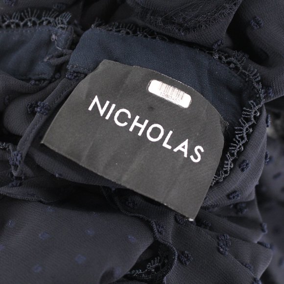 NICHOLAS Ruffle Trim Cold Shoulder Blouse 0 Sheer Navy Blue Swiss Dot Top XXS - Picture 8 of 9